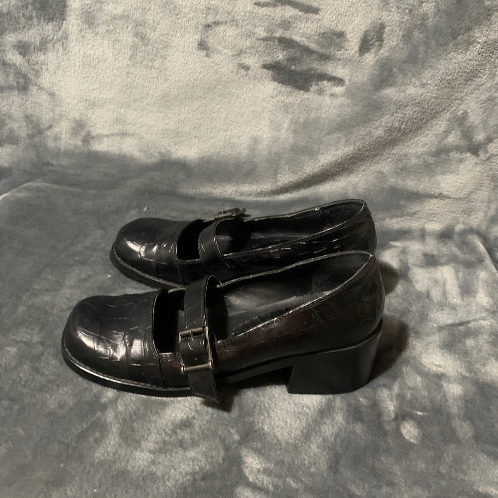 2 Lips Too Mary Jane Pumps Womens 8 Black Croc Embossed Block Heel Square Toe